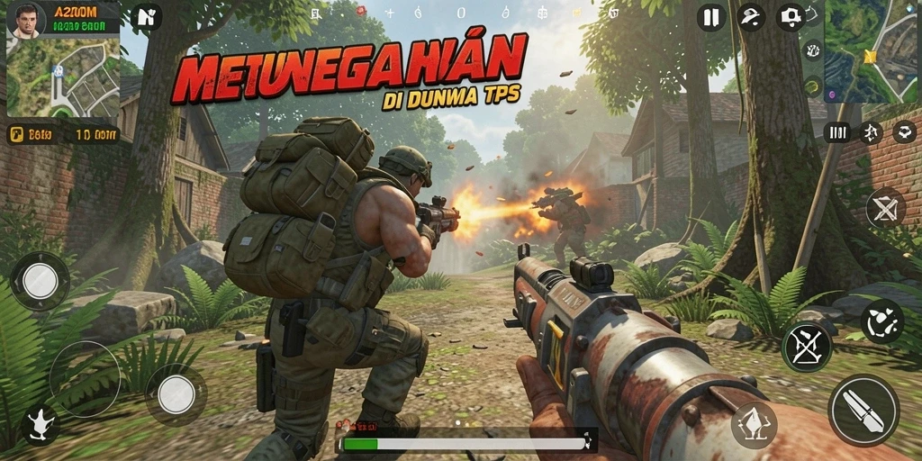 Tangkapan layar gameplay A200M menunjukkan aksi mendebarkan dalam pertempuran TPS.