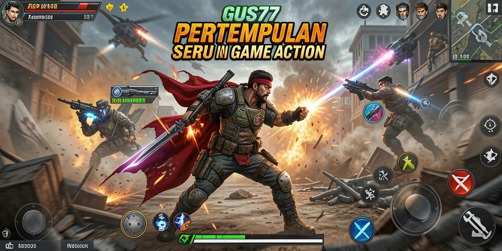 Tampilan dinamis gameplay GUS77 dalam aksi pertempuran.